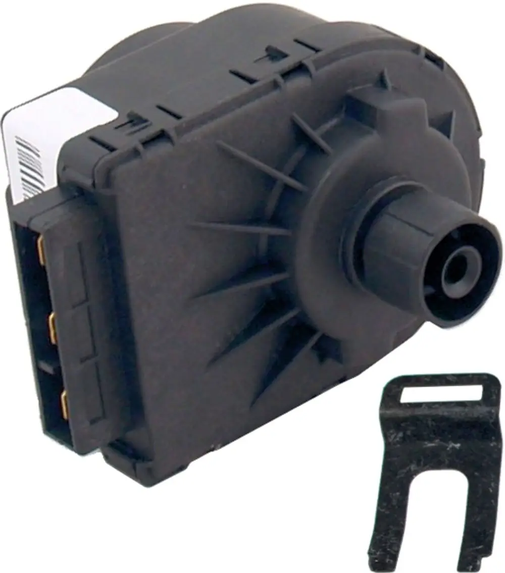 Motor für Dreiwegeumschaltventil für GE, TGB; der Motor ist schwarz mit Anschlussklemmen und wird von der Marke Wolf angeboten.